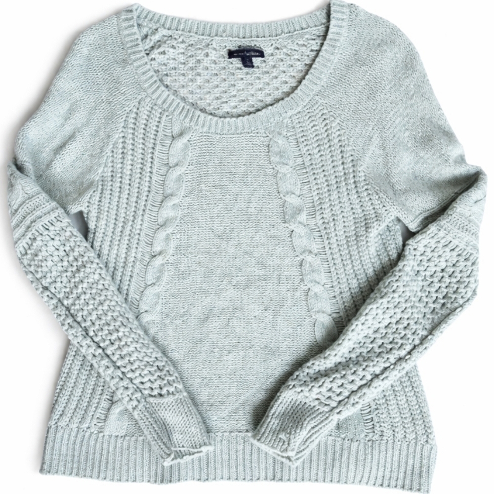 America Eagle wool cotton Crochet cable Knit Sweater women sz Large